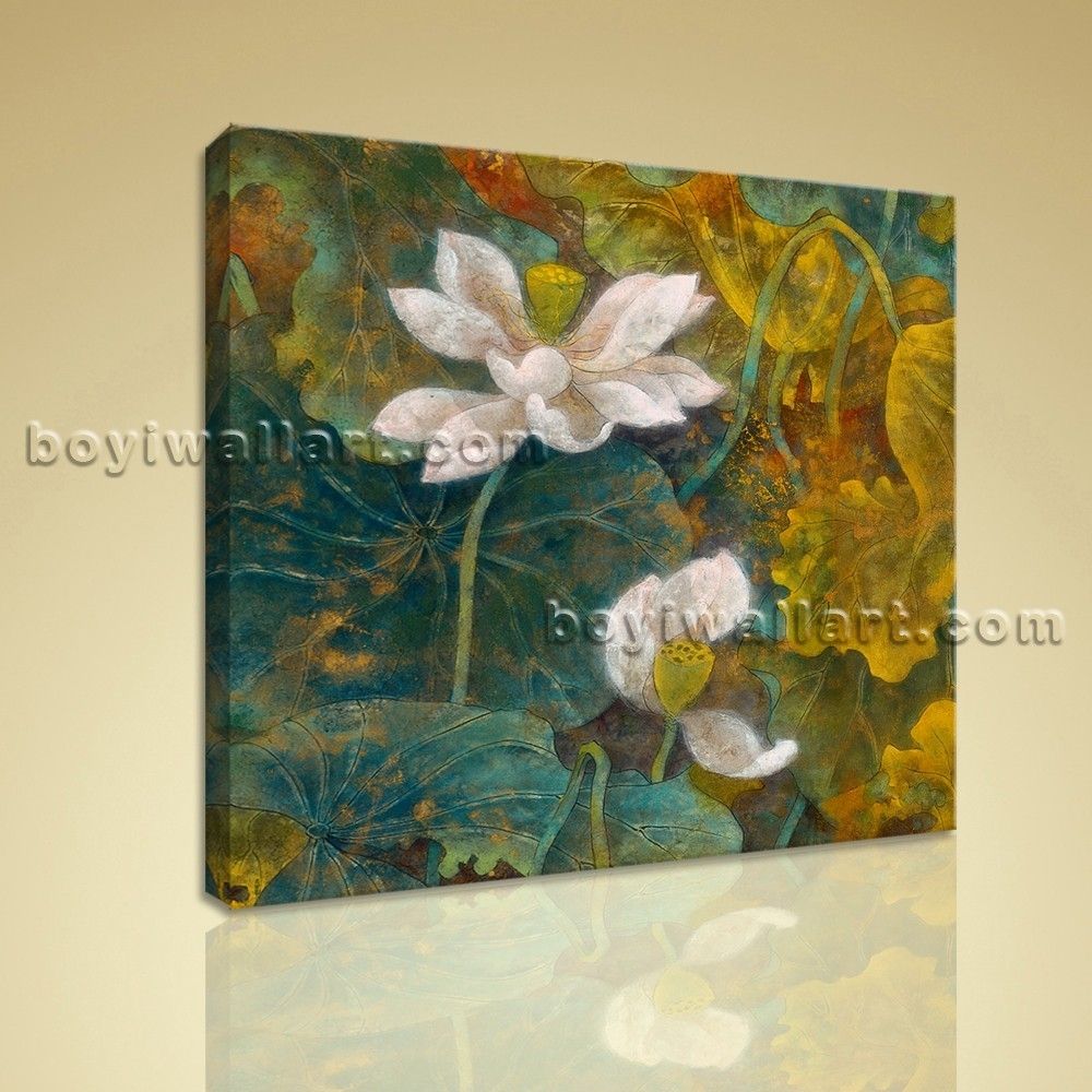 Abstract Floral Painting Hd Print Canvas Wall Art Water Lily Flower Intended For Current Abstract Floral Canvas Wall Art (Gallery 15 of 20)