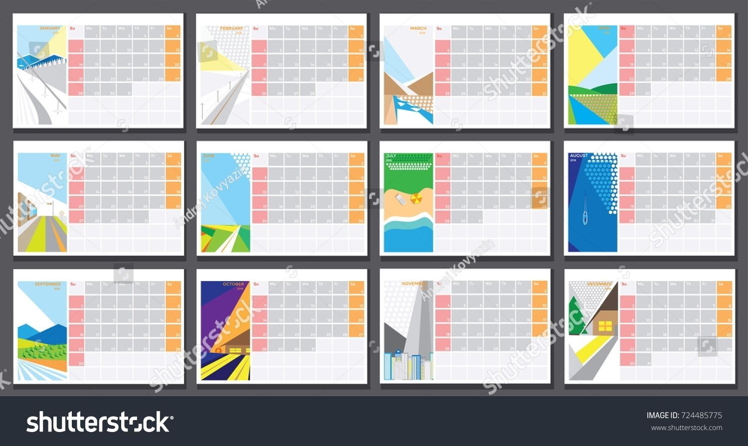 Big Wall Calendar Minimal Design Concept Stock Vector 724485775 In Most Current Abstract Calendar Art Wall (View 17 of 20)