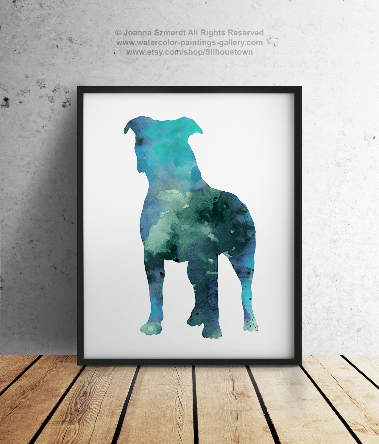 Blue Pitbull Silhouette Gift Idea Abstract Kids Room Dog Wall Art Within Most Popular Abstract Dog Wall Art (View 1 of 20)