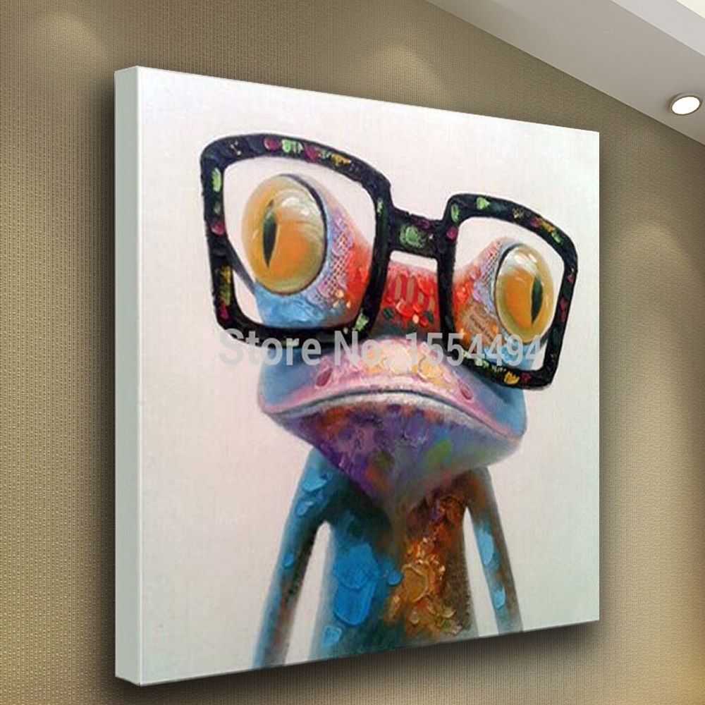 Framed Hand Painted Large Modern Abstract Cartoon Animal Dr. Frog With Regard To Best And Newest Abstract Animal Wall Art (Gallery 19 of 20)