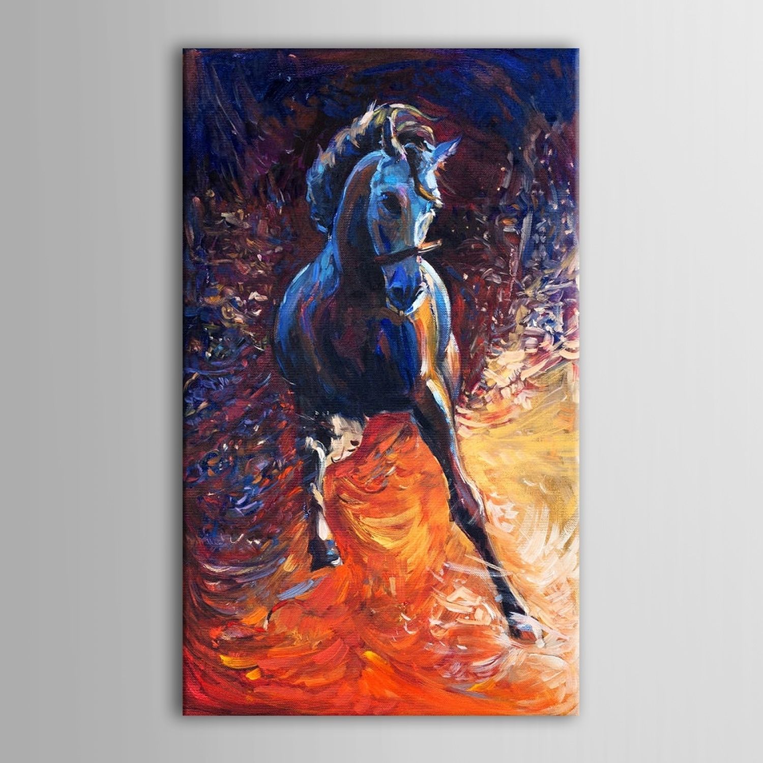 Hand Painted Beautiful Abstract Running Black Horse Oil Painting Within Most Current Abstract Horse Wall Art (Gallery 12 of 20)