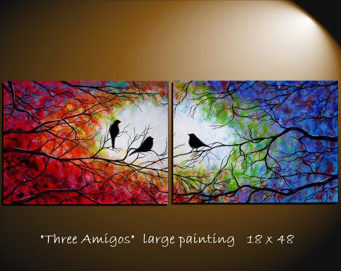 Large Abstract Bird Tree Painting Contemporary Modern Silhouette With Regard To Most Current Abstract Bird Wall Art (View 16 of 20)