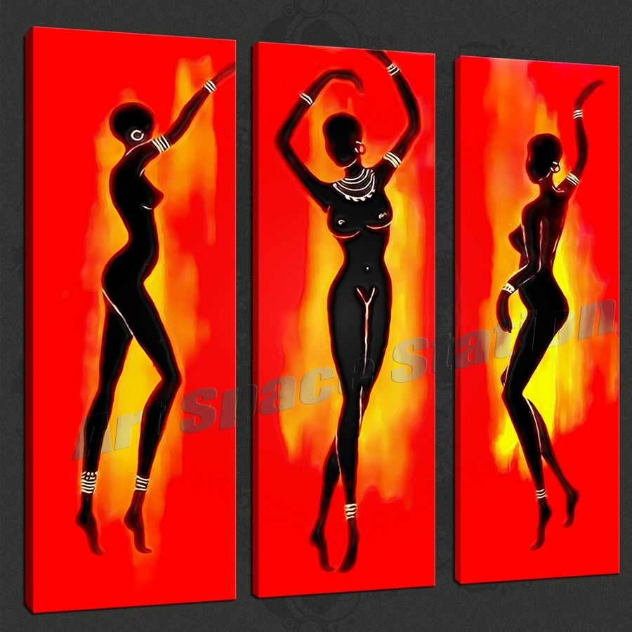 Large Wall Art Abstract Modern Black African Dancer 3 Panels Hand Throughout Most Popular Abstract African Wall Art (View 1 of 20)