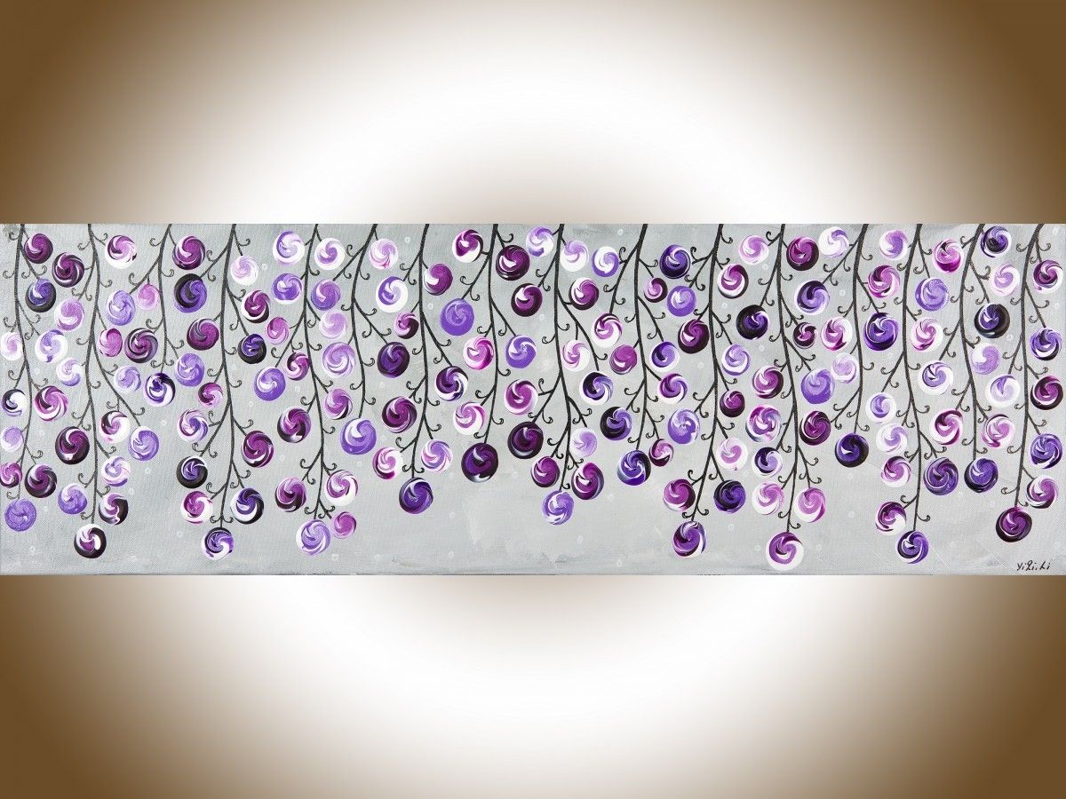 Lavender Waveqiqigallery 36" X 12" Original Colorful Abstract With Most Popular Gray Abstract Wall Art (View 14 of 20)