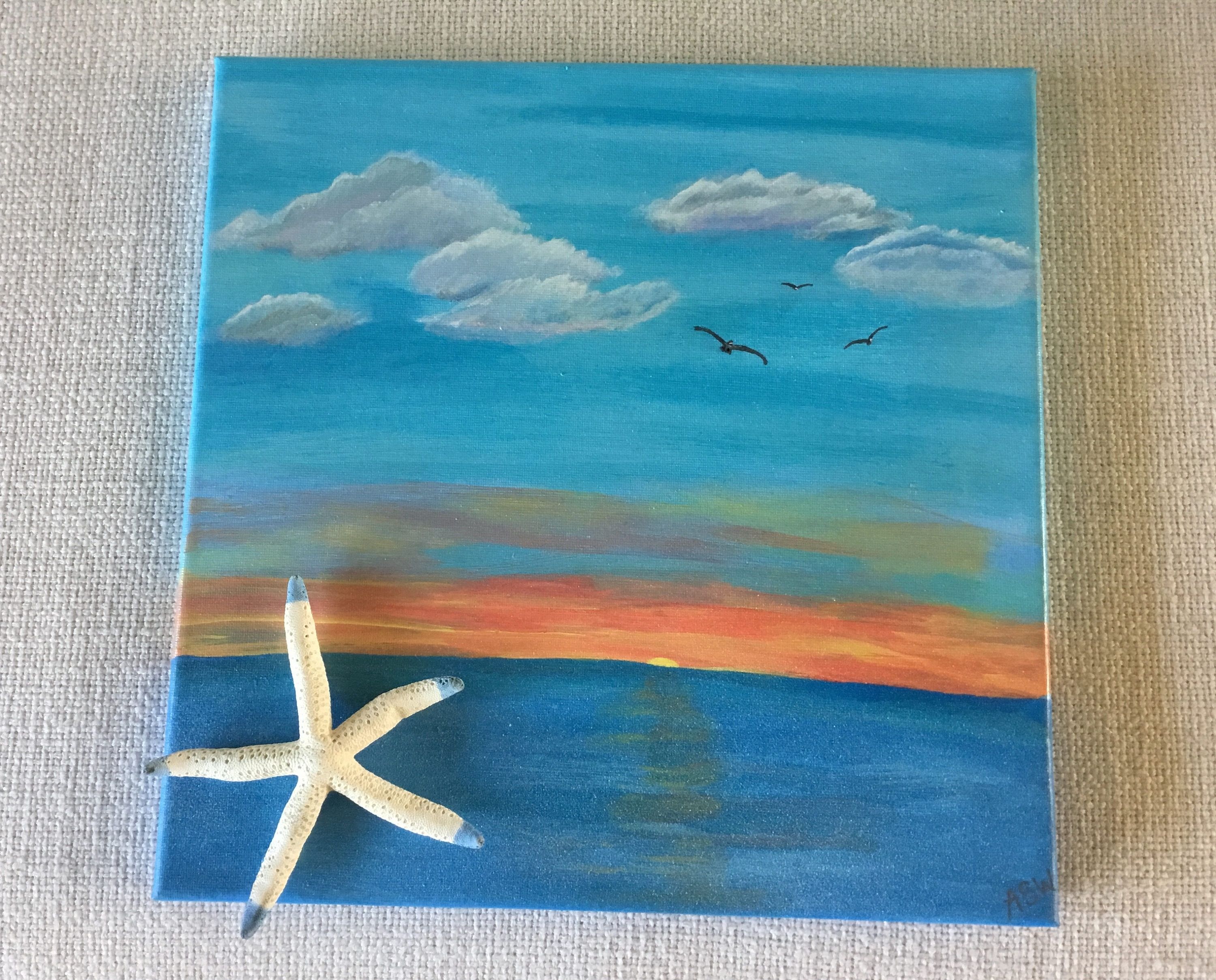 New England Sunset With Starfish On Canvas, Beach Wall Art Regarding Most Current Abstract Nautical Wall Art (View 1 of 20)