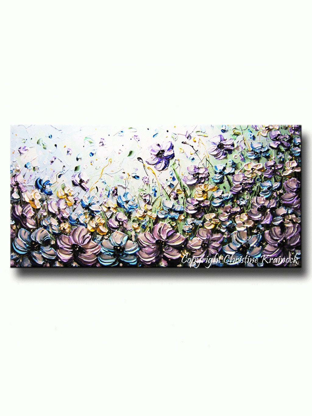 Original Art Abstract Painting Purple Blue Flowers Poppies Inside Newest Light Abstract Wall Art (View 4 of 20)