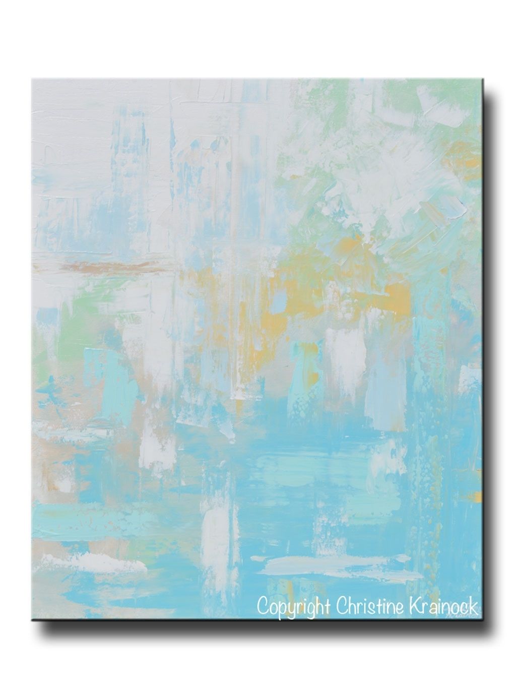 Original Art Light Blue Abstract Painting Aqua Blue Green Yellow Pertaining To Most Recently Released Blue Abstract Wall Art (View 17 of 20)