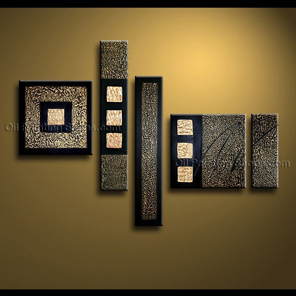 Painted Pentaptych Modern Abstract Painting Wall Art Inner Stretched Intended For Most Recently Released Contemporary Abstract Wall Art (Gallery 10 of 20)