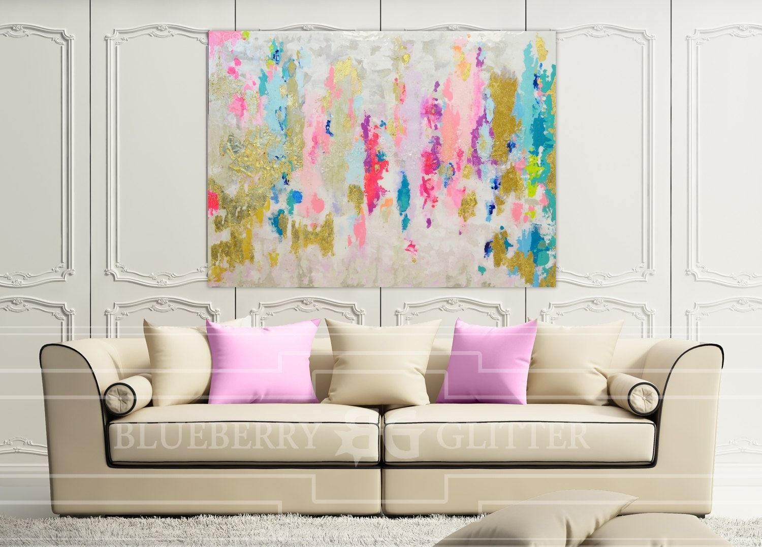 Sold!! Acrylic Abstract Art Large Canvas Painting Gray, Pink Intended For Best And Newest Pink Abstract Wall Art (Gallery 12 of 20)