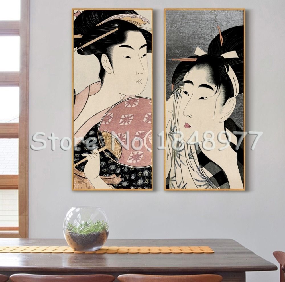 2 Pcs Classical Japanese Painting Wall Decor Prints Picture Throughout Newest Portrait Canvas Wall Art (View 14 of 15)