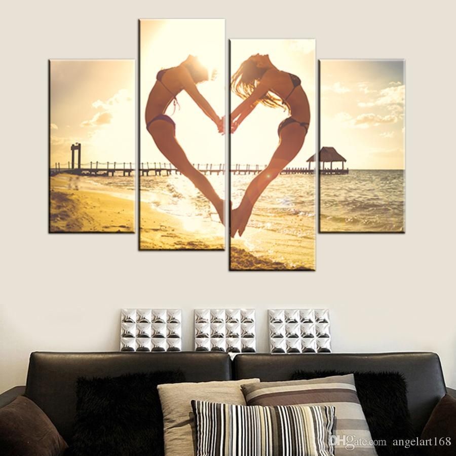 2018 Unframed Seaside Jump Heart Two Girl Hd Print On Canvas Wall In Best And Newest Jump Canvas Wall Art (View 1 of 15)