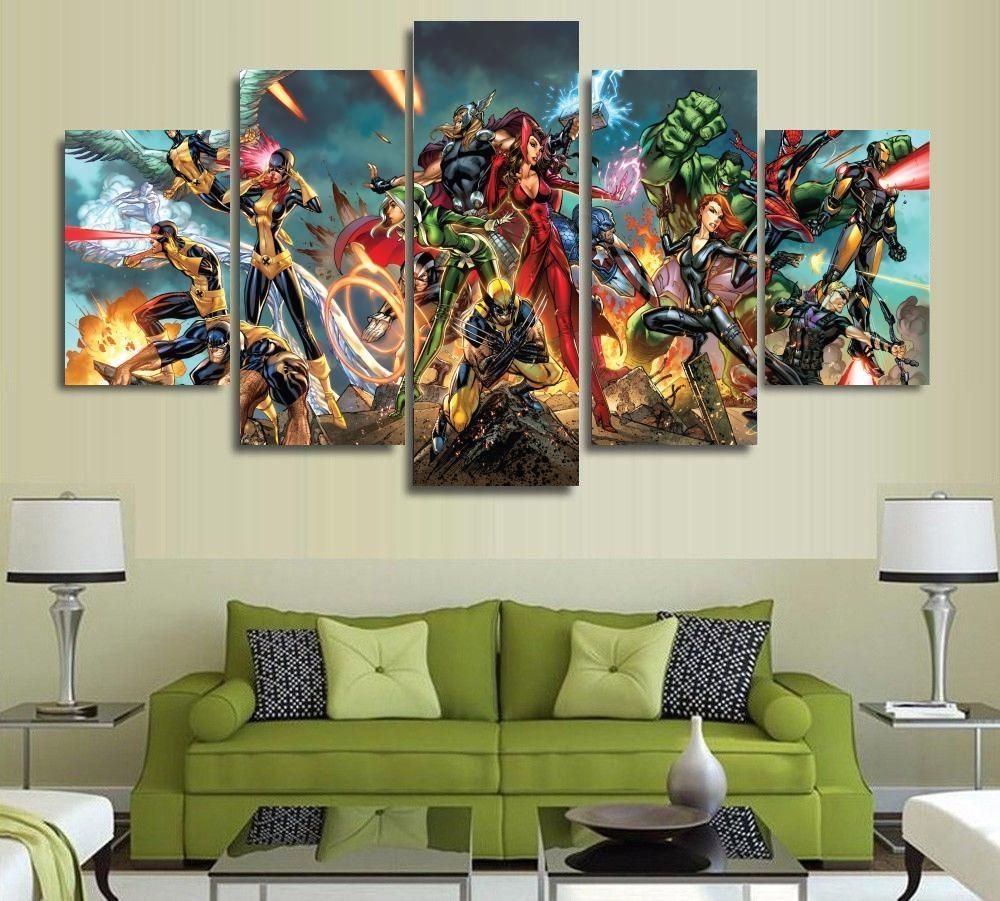 5 Panels Wall Art Super Hero Marvel Spider Man America Art Wall Intended For Most Current Marvel Canvas Wall Art (View 1 of 15)