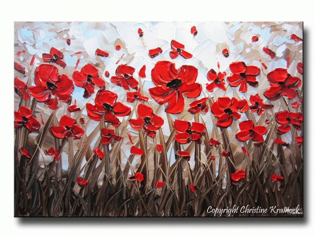 Abstract Red Poppy Painting Modern Art Home Decor Textured Palette Intended For Most Recent Red Flowers Canvas Wall Art (View 13 of 15)