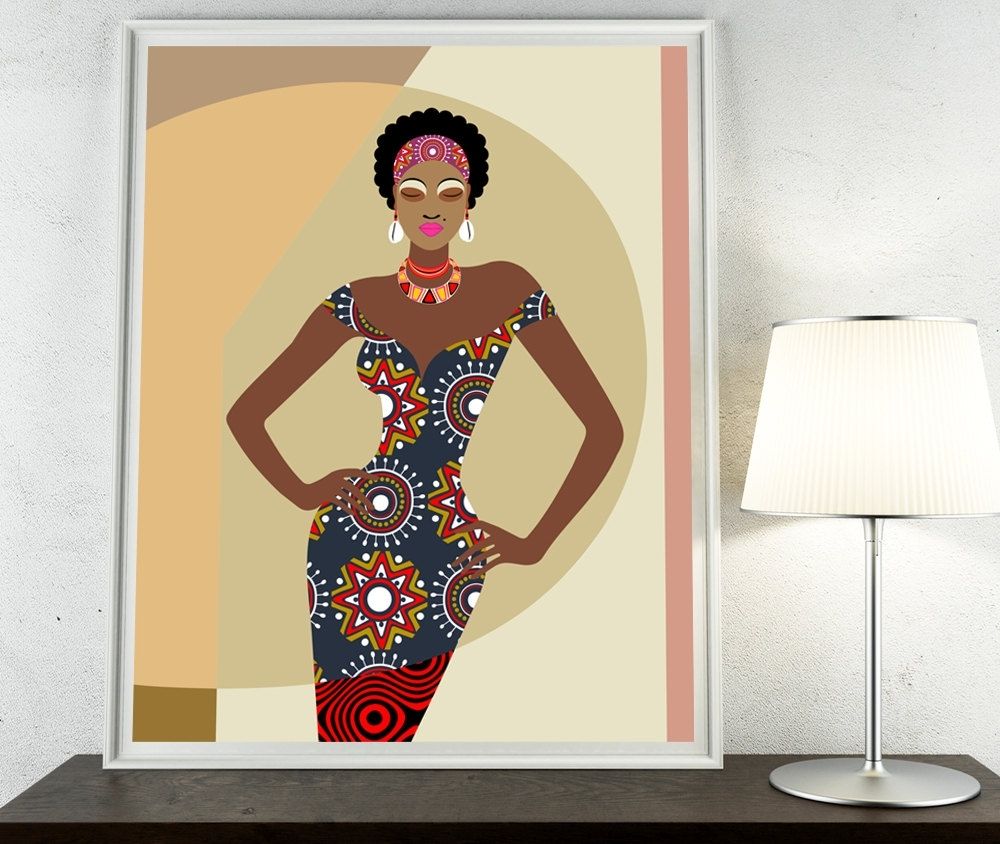 African Artwork, African Painting, African Woman, African Wall Throughout Most Recent Fabric Dress Wall Art (View 4 of 15)