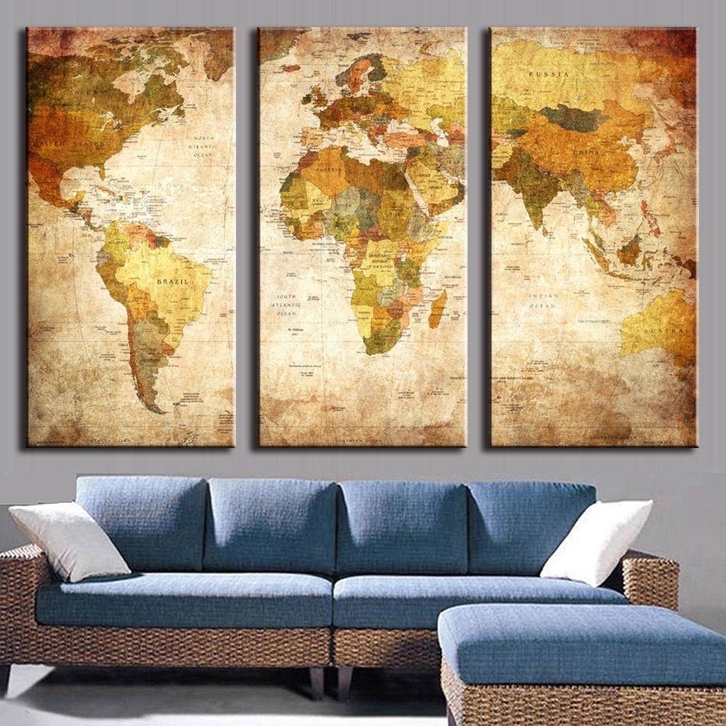 Antique World Map On Canvas Copy 2018 Latest Canvas Map Wall Art Regarding 2018 Maps Canvas Wall Art (Gallery 1 of 15)