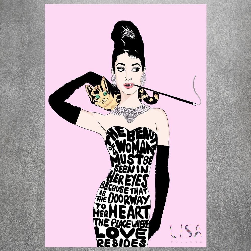 Audrey Hepburn Painting Vintage Retro Posters And Prints Home Pertaining To Newest Fabric Dress Wall Art (View 10 of 15)