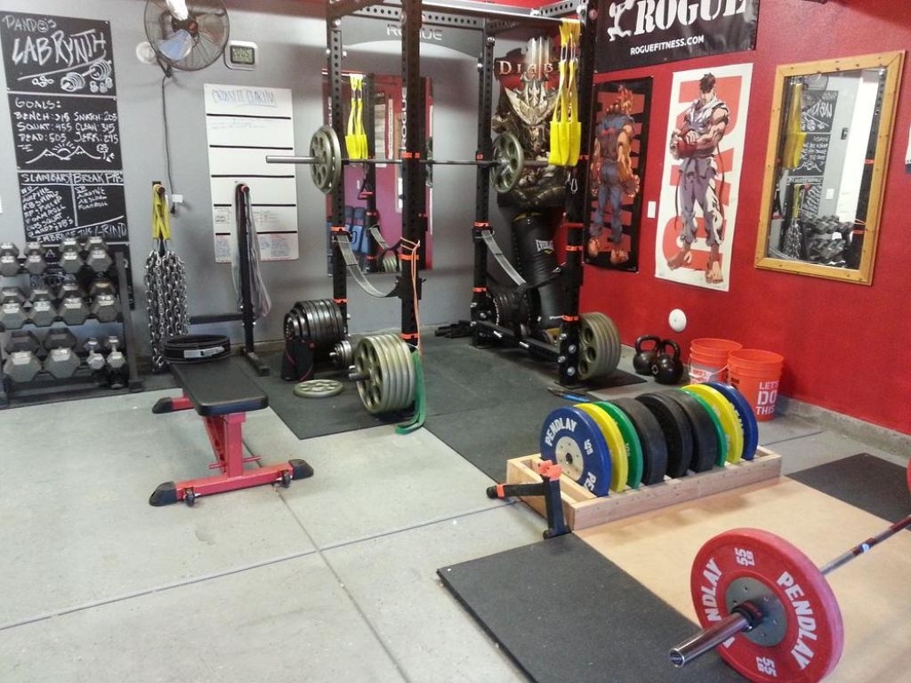 Awesome Garage Gym With Wall Accent And Posters | Ideas For The Intended For Latest Garage Wall Accents (Gallery 1 of 15)