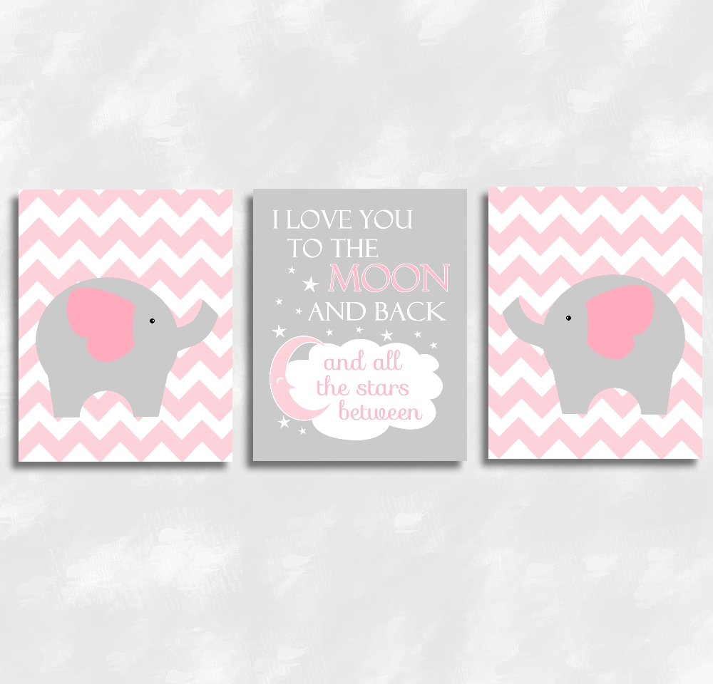 Baby Girls Nursery Canvas Wall Art Pink Gray Grey I Love You To Regarding 2017 Nursery Canvas Wall Art (Gallery 1 of 15)