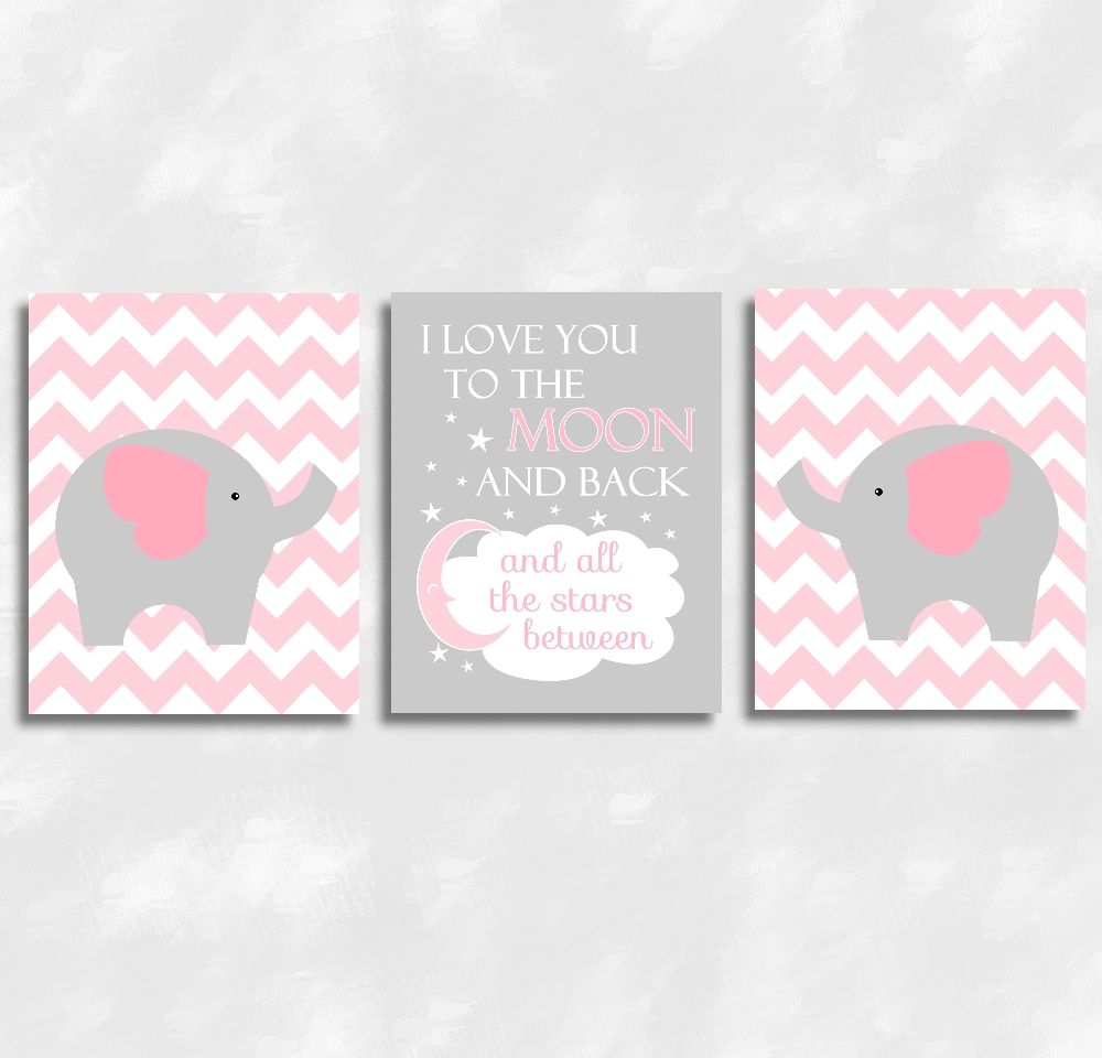 Baby Girls Nursery Canvas Wall Art Pink Gray Grey I Love You To With Regard To Current Baby Room Canvas Wall Art (View 1 of 15)