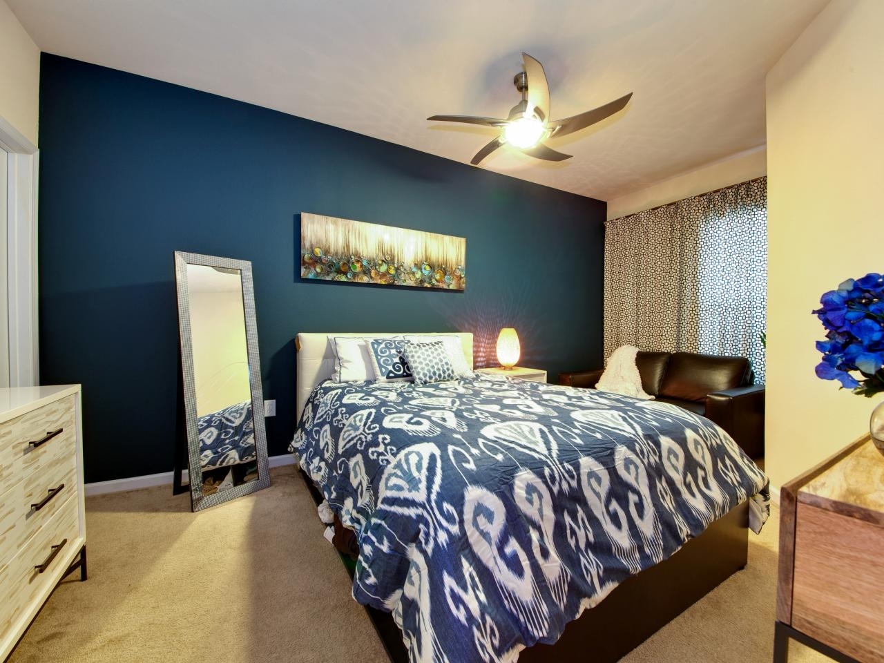 Bedroom | Navy Blue Wall Accent With Wheat Color Base Combination For Recent Blue Wall Accents (Gallery 1 of 15)