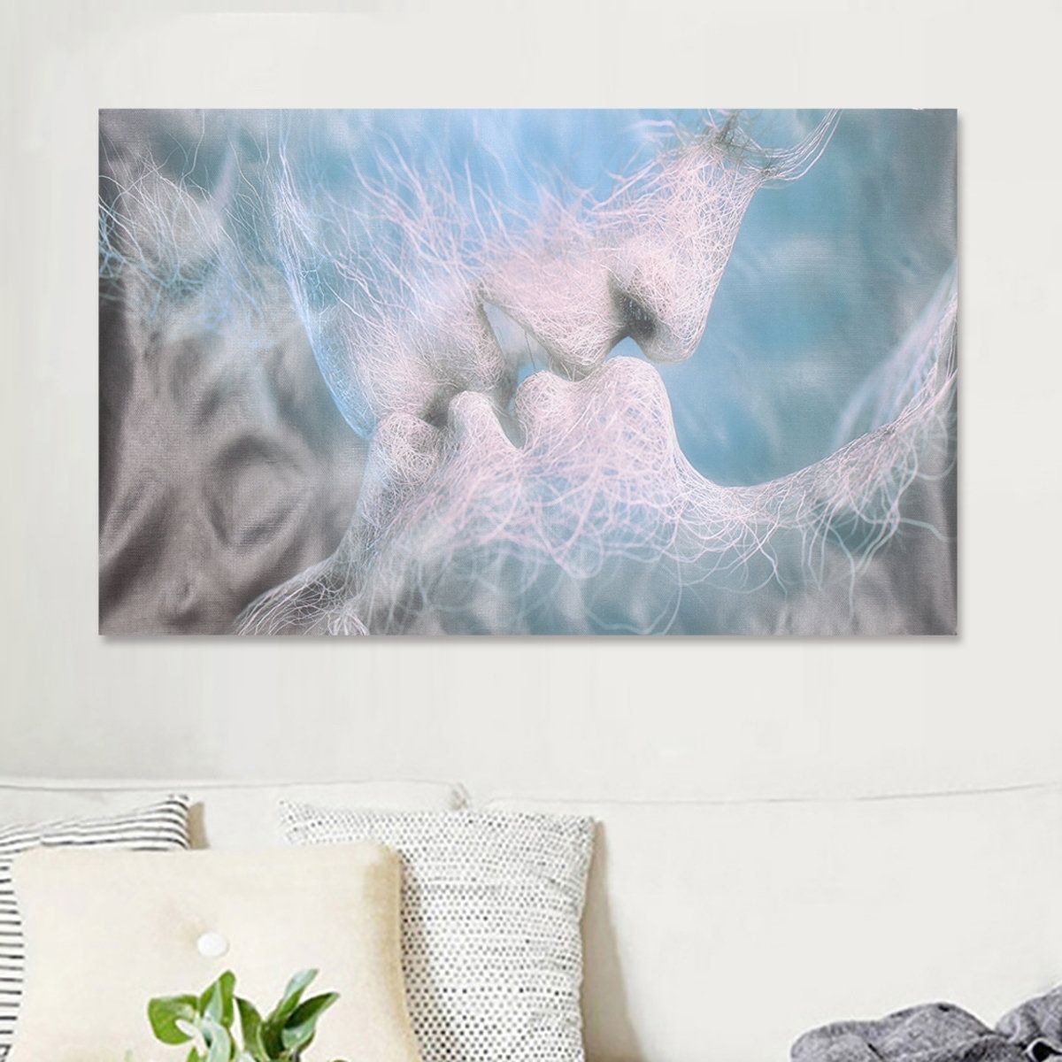 Blue Love Kiss Abstract Art On Canvas Painting Wall Art Picture Throughout Newest Textile Wall Art (View 10 of 15)