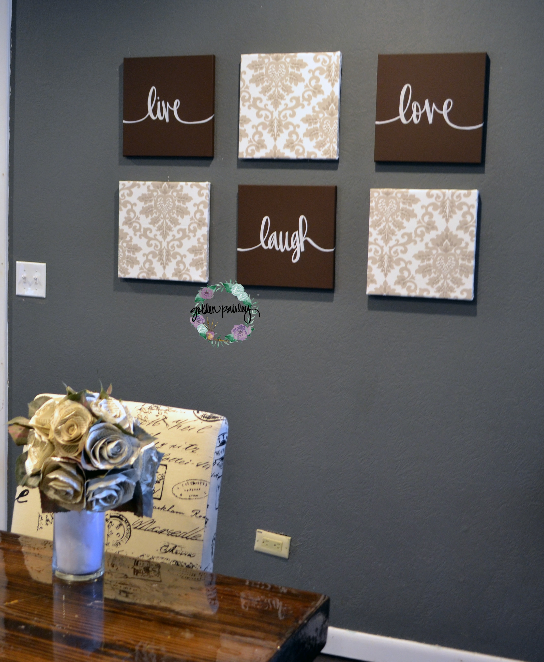 Brown Beige Live Laugh Love Set Inside 2017 Live Laugh Love Canvas Wall Art (Gallery 1 of 15)