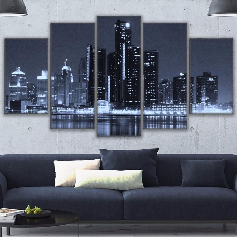 Canvas Painting Frame Wall Art For Living Room Decor 5 Pieces With Regard To Most Recent Houston Canvas Wall Art (View 10 of 15)
