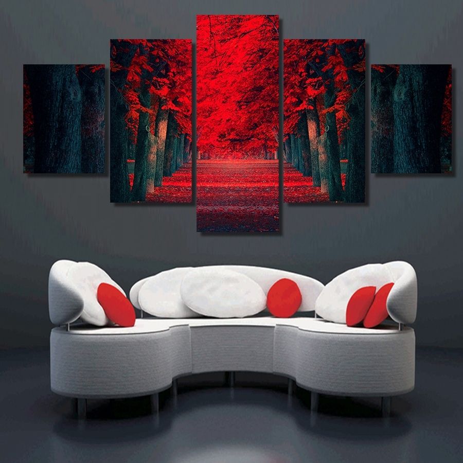 Clstrose 5 Pcs Wall Art Beautiful Red Forest Modern Wall Painting Within Newest Modern Canvas Wall Art (View 4 of 15)