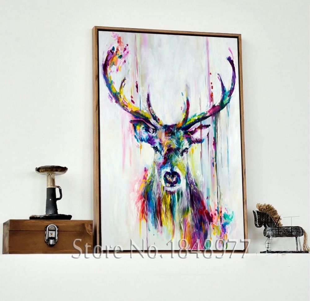 Cuadros Decoracion Oil Painting On Canvas Wall Pictures Deer Wall With Most Current Deer Canvas Wall Art (View 9 of 15)