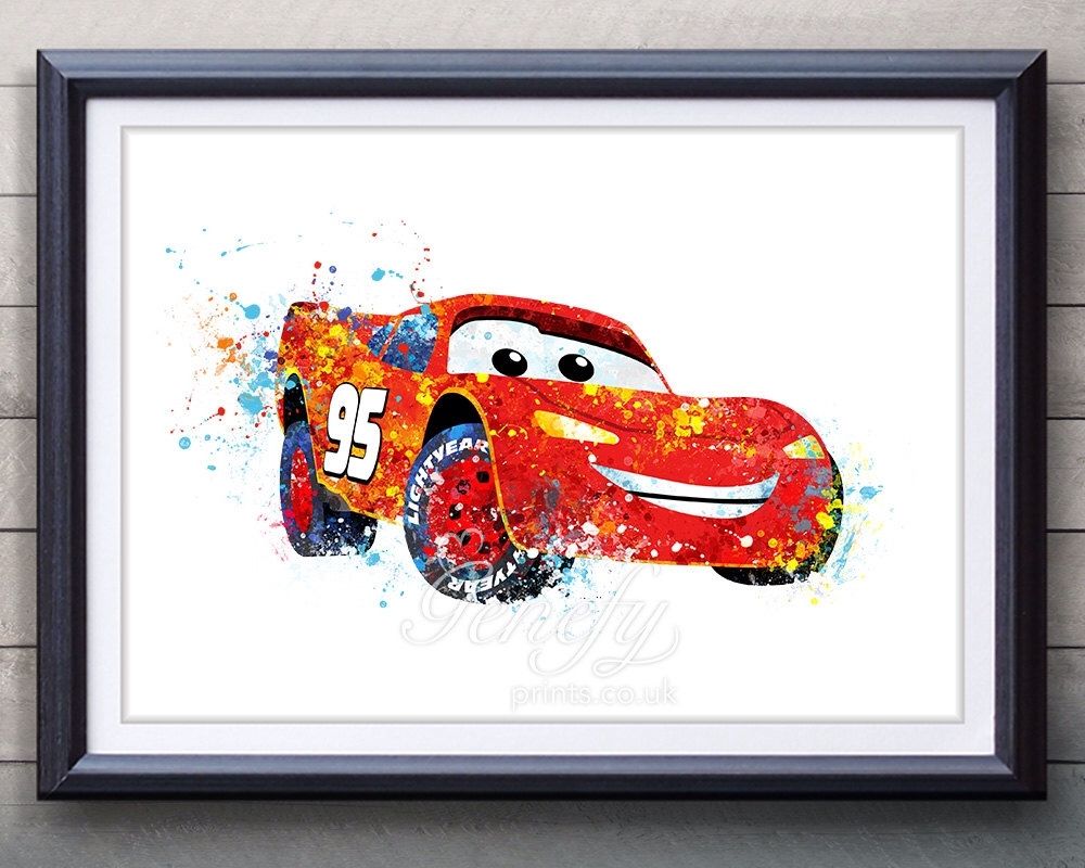 Disney Pixar Cars Lightning Mcqueen Watercolor Poster Print – Wall Pertaining To Recent Cars Theme Canvas Wall Art (View 2 of 15)
