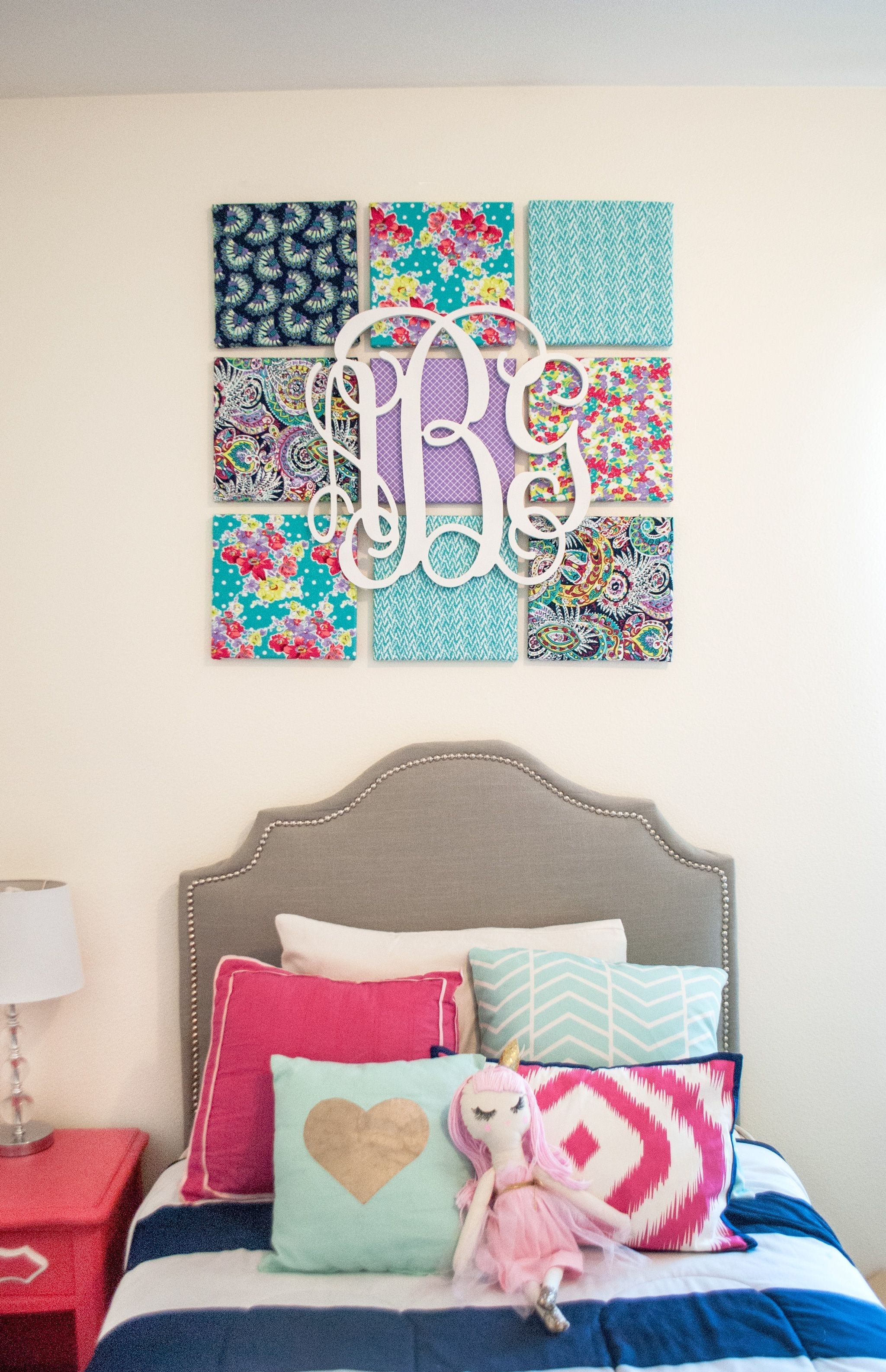 Diy Fabric Wall Art | Monogram Wall, Kids Rooms And Monograms In Most Up To Date Canvas Wall Art With Fabric (Gallery 1 of 15)