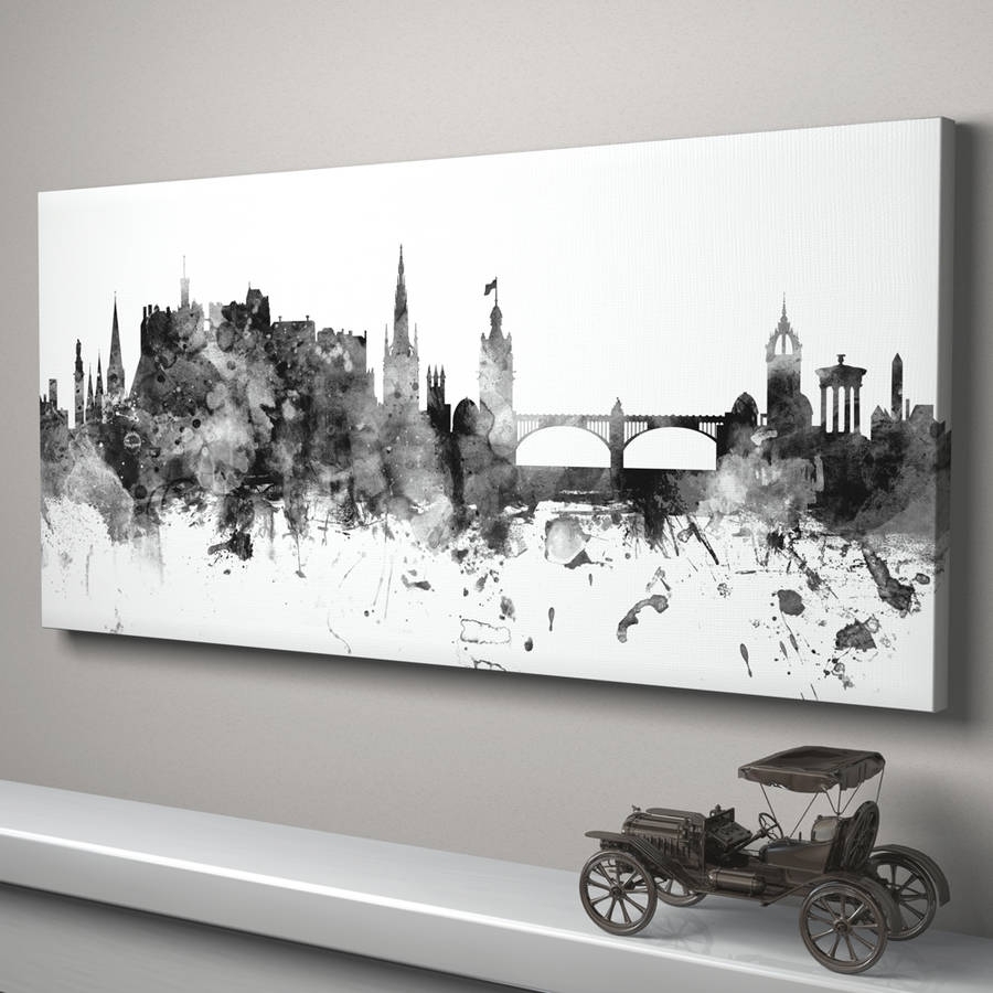 Edinburgh Skyline Cityscape Monochrome Art Printartpause Intended For Most Current Edinburgh Canvas Prints Wall Art (Gallery 1 of 15)