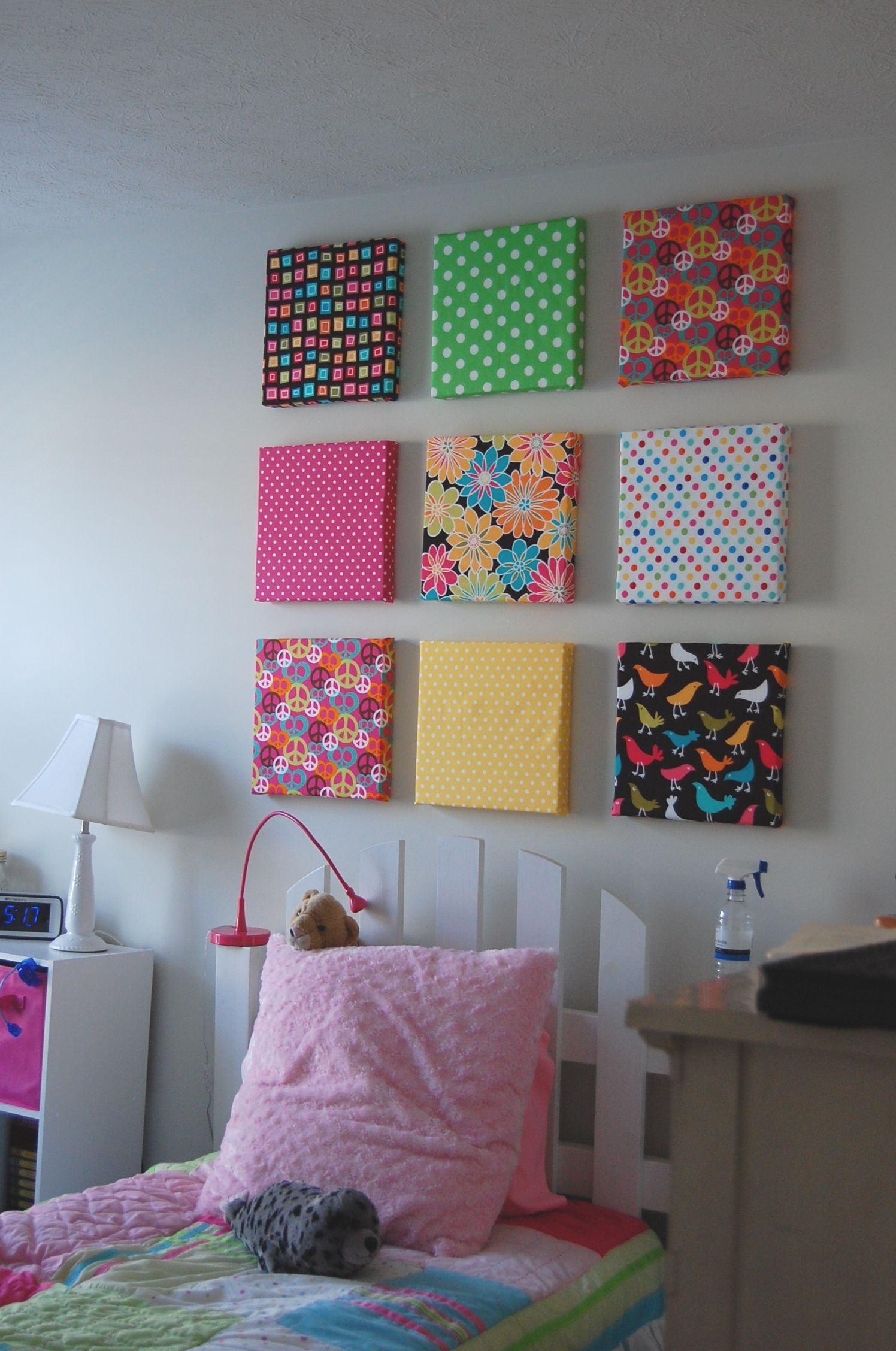 Finally Finished My Daughter's Room. I Bought Styrofoam Sheets Inside Most Current Fabric Covered Squares Wall Art (Gallery 1 of 15)