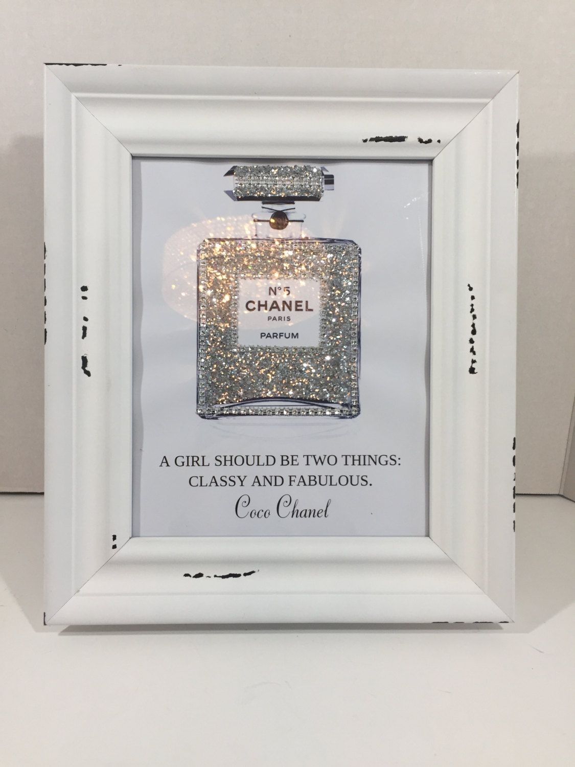 Framed Coco Chanel Quote Art Perfume Bottle Print Blinged Up In With Regard To Newest Shabby Chic Framed Art Prints (View 3 of 15)