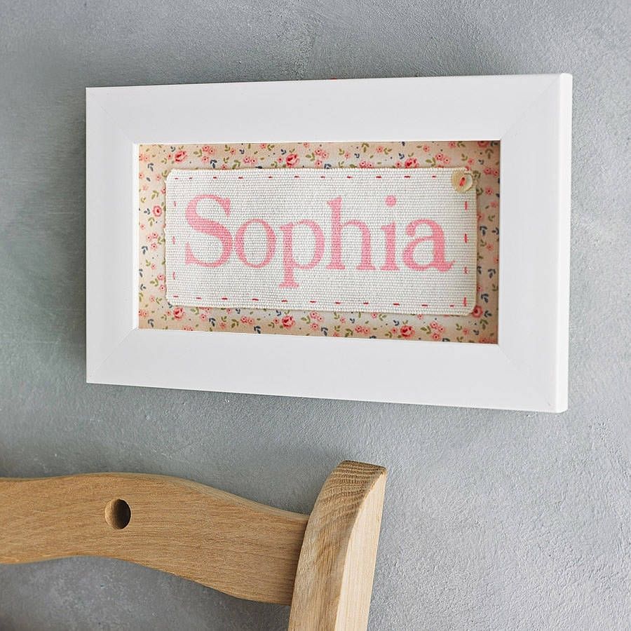 Framed Personalised Baby Name Fabric Print Giftlittle Foundry In Most Popular Baby Names Canvas Wall Art (View 2 of 15)