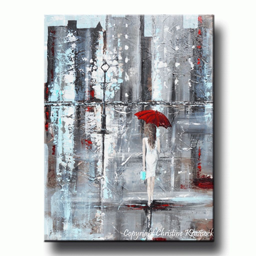 Giclee Print Art Abstract Painting Girl Red Umbrella City Modern Regarding 2018 Dublin Canvas Wall Art (View 14 of 15)