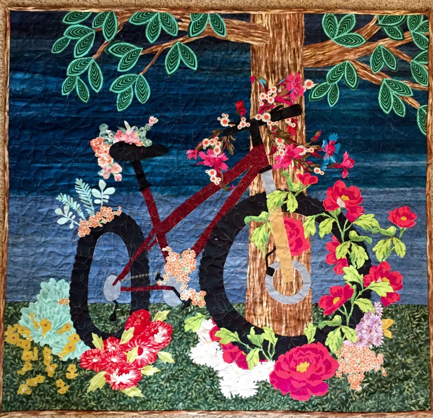 Mountain Bike Quilt Pattern, Bike Art Quilt, Bike Quilt | Bike Art Regarding Latest Quilt Fabric Wall Art (View 11 of 15)