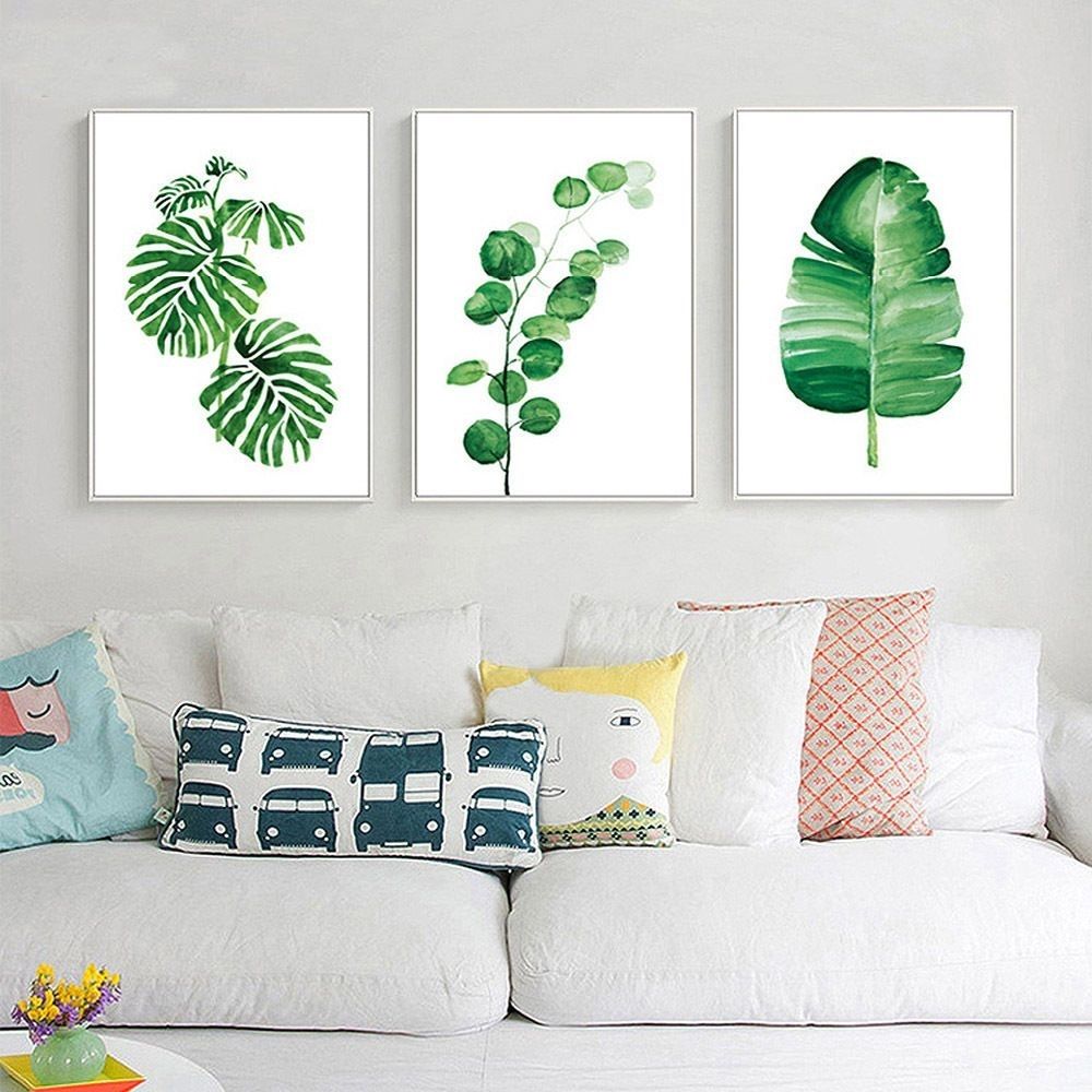 Nordic Decoration Watercolor Plant Leaves Poster Prints Canvas Inside Most Current Leaves Canvas Wall Art (Gallery 13 of 15)