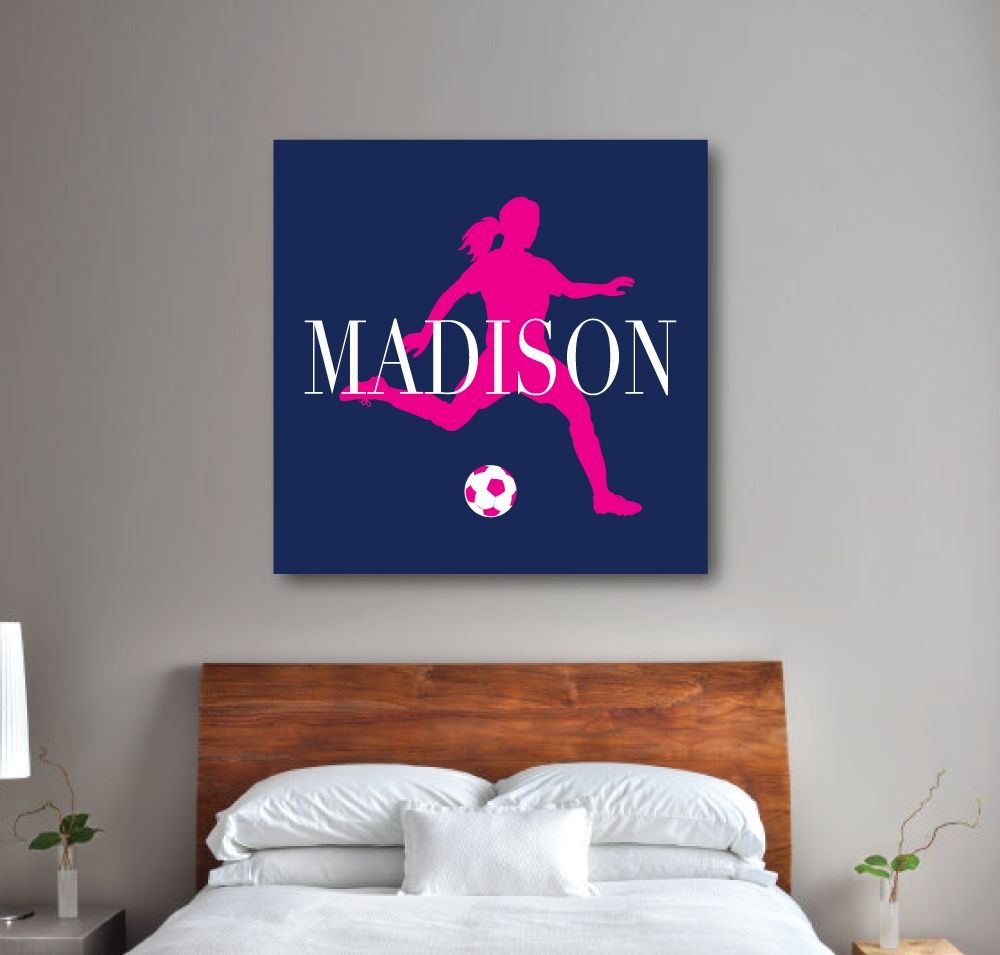Personalized Soccer Player Silhouette Gallery Wrapped Canvas For Pertaining To Most Current Canvas Wall Art For Dorm Rooms (View 9 of 15)