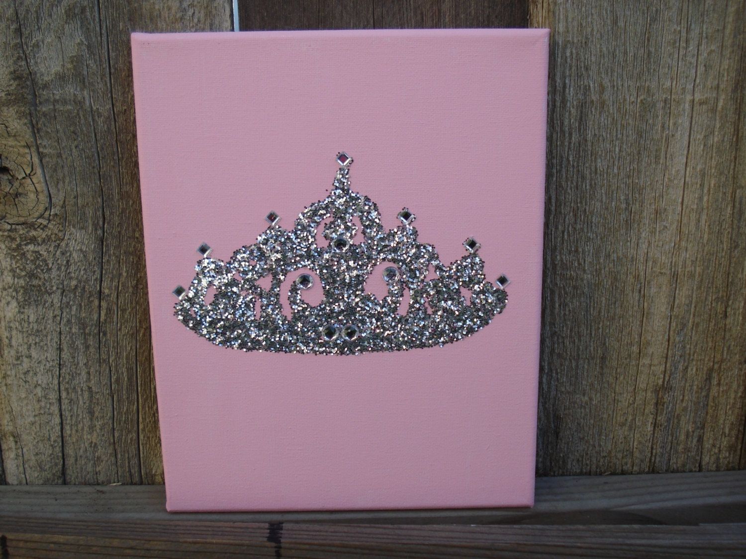 Pink Glitter Tiara Rhinestone Handmade Canvas Wall Art Painting Inside Most Recently Released Glitter Canvas Wall Art (View 2 of 15)