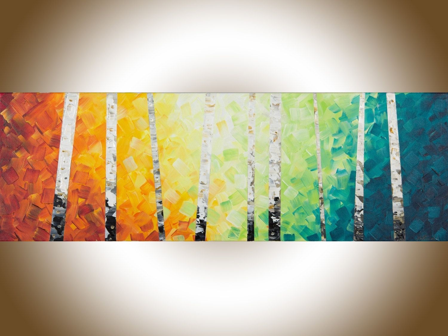 Rainbow Color Birch Art Birch Tree Painting Narrow Art Painting On Regarding Most Recently Released Rainbow Canvas Wall Art (View 4 of 15)