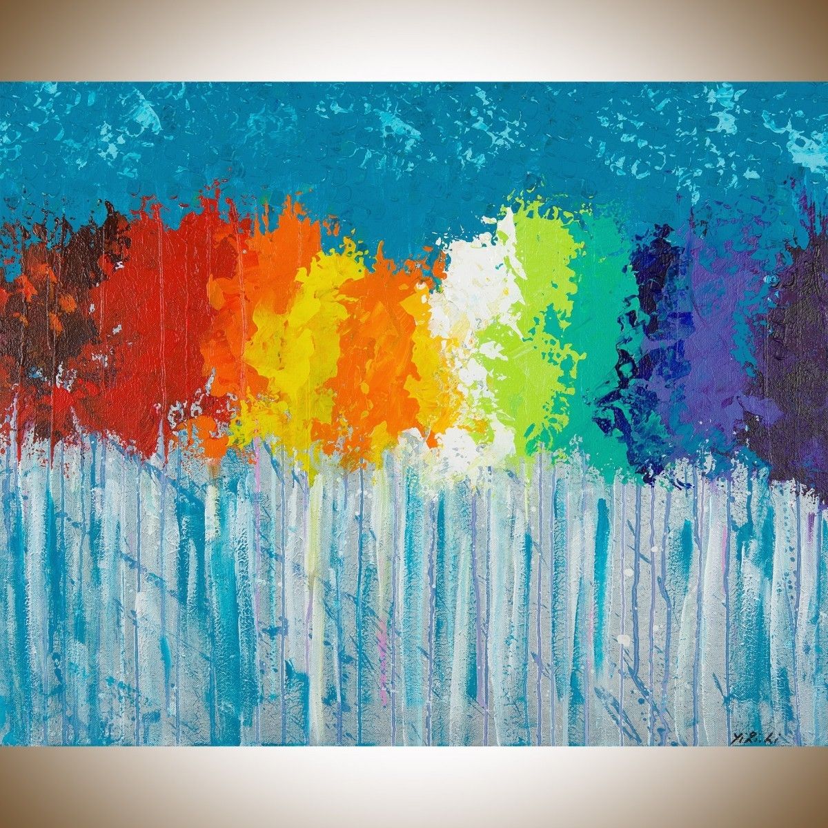 Rainbow Flowersqiqigallery 30"x24" Original Modern Abstract Inside 2018 Rainbow Canvas Wall Art (View 1 of 15)