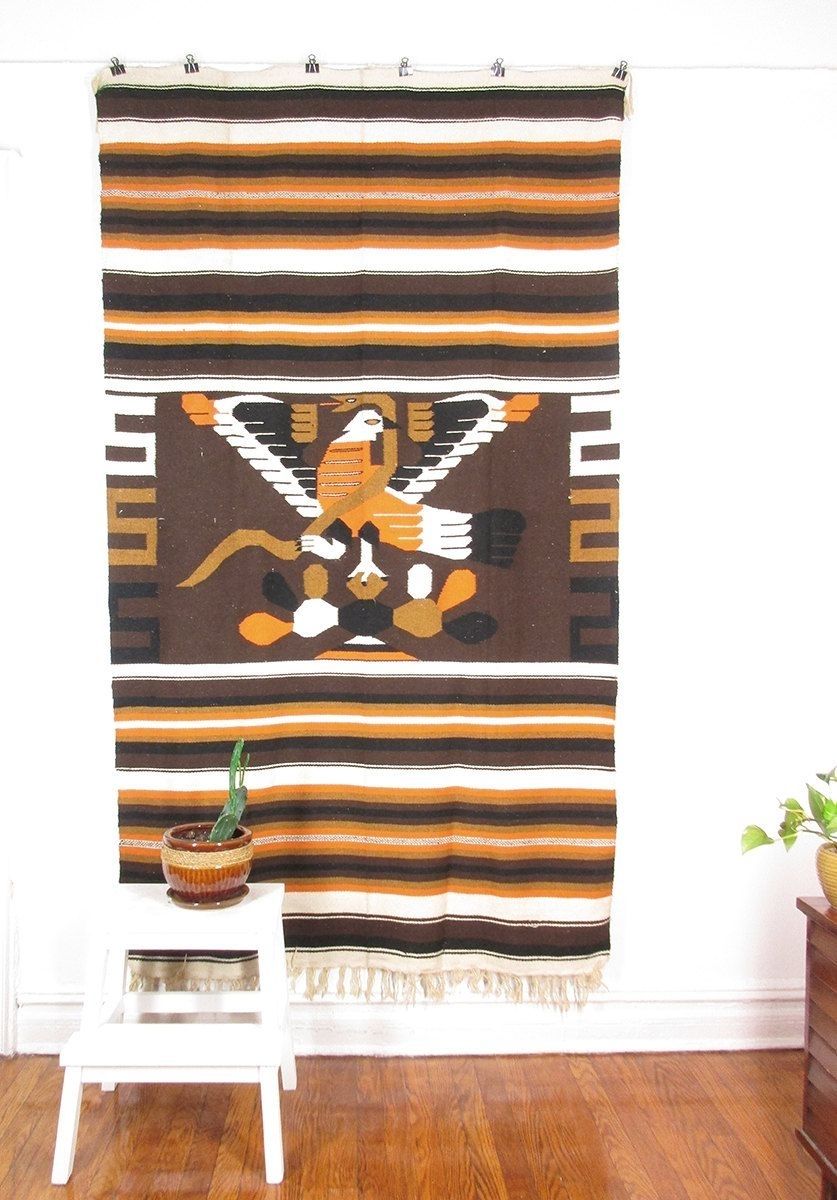 Vintage Mexican Blanket Rug, Woven Wall Hanging Textile, Large With Regard To Latest Vintage Textile Wall Art (Gallery 4 of 15)