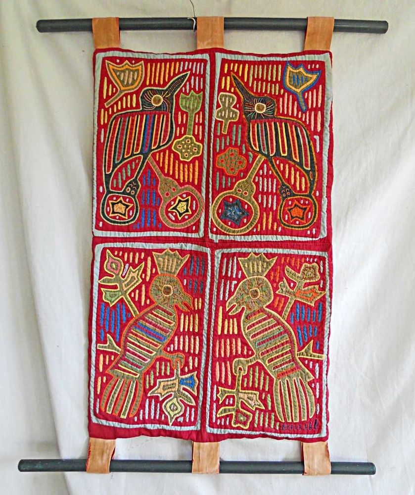 Wall Hanging 4 Mola San Blas Bird Folk Art Kuna Vintage Textile With Most Recent Vintage Textile Wall Art (View 1 of 15)