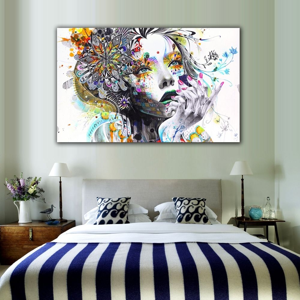 1 Piece Modern Wall Art Girl With Flowers Unframed Canvas Painting Within 2017 Modern Wall Art (View 1 of 15)