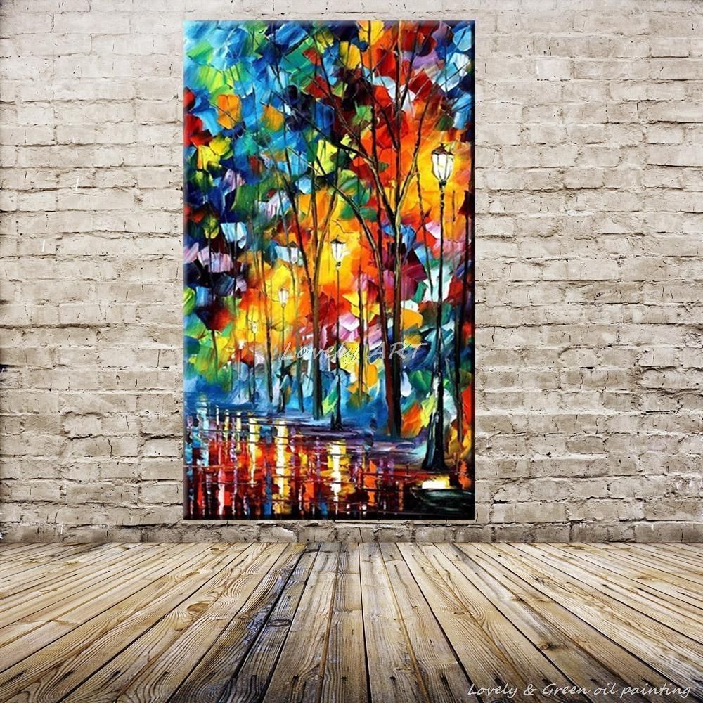 100% Handpainted Wall Art Modern Abstract Paintings Rain Tree Road With Current Colorful Wall Art (Gallery 5 of 20)