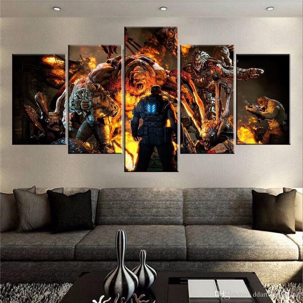 2018 60x32 Canvas Art Print, 5 Panels Game Living Room Wall Art For Newest Multi Panel Wall Art (View 7 of 15)