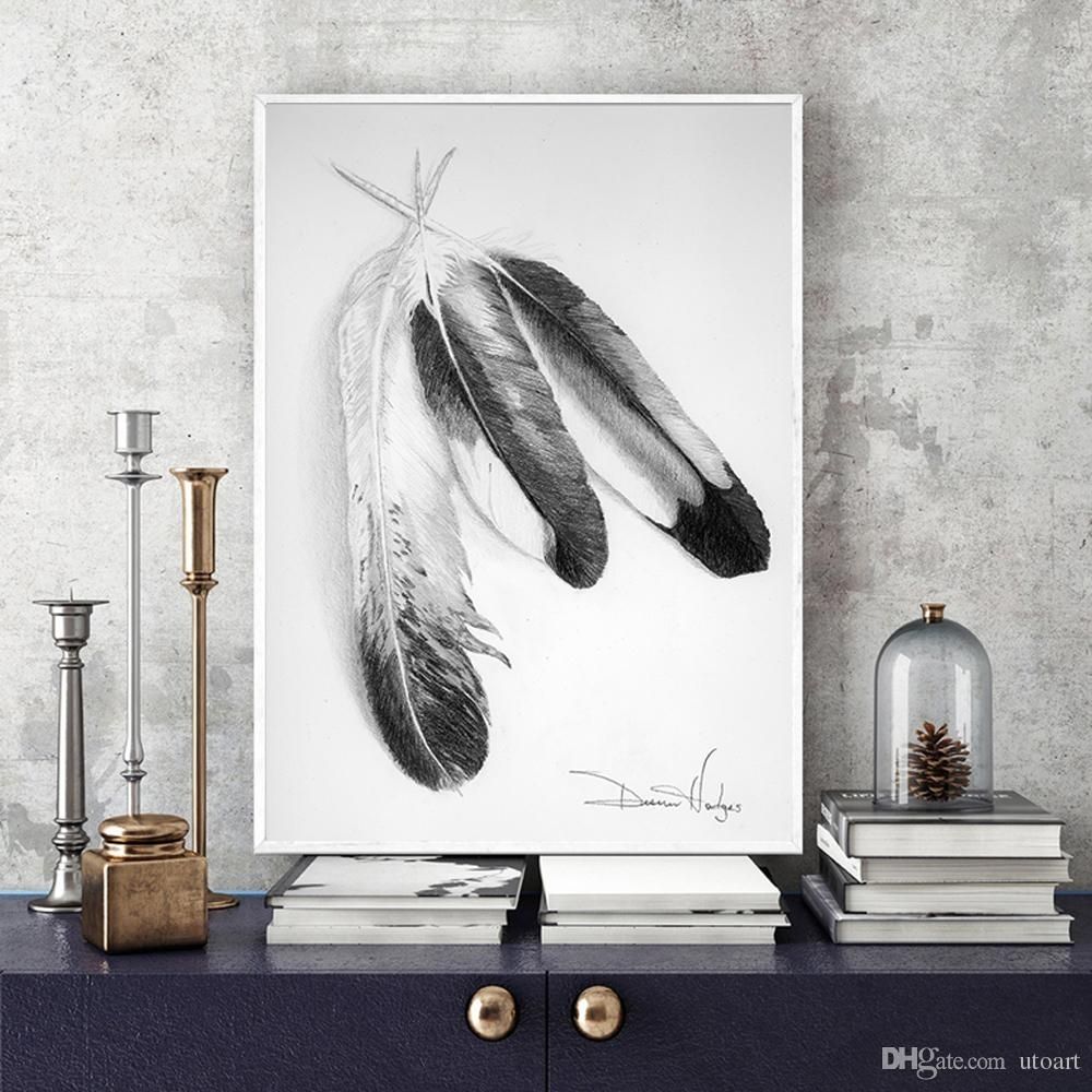 2018 Europe Style Grey Feather Canvas Painting Home Decor Canvas Within 2017 Feather Wall Art (View 15 of 20)