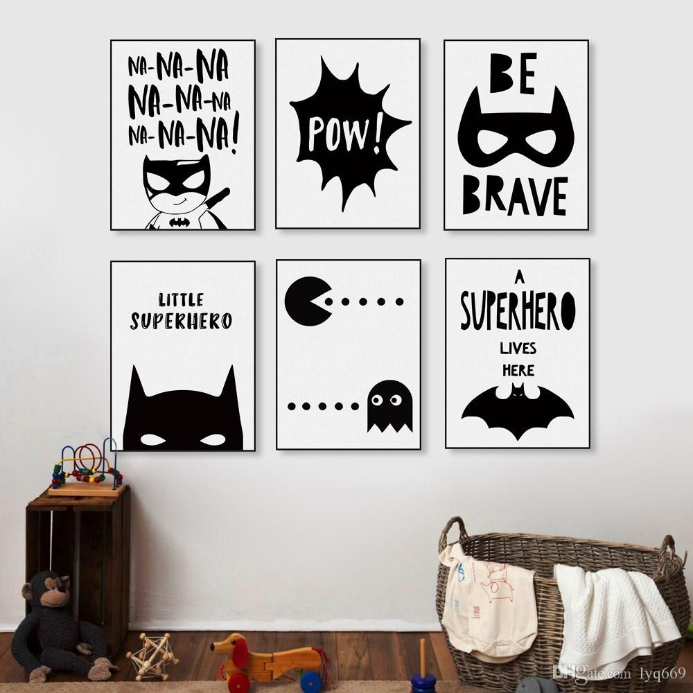 2018 Nordic Black White Superhero Batman Hippie Quote Poster Kids Within Recent Batman Wall Art (View 2 of 20)
