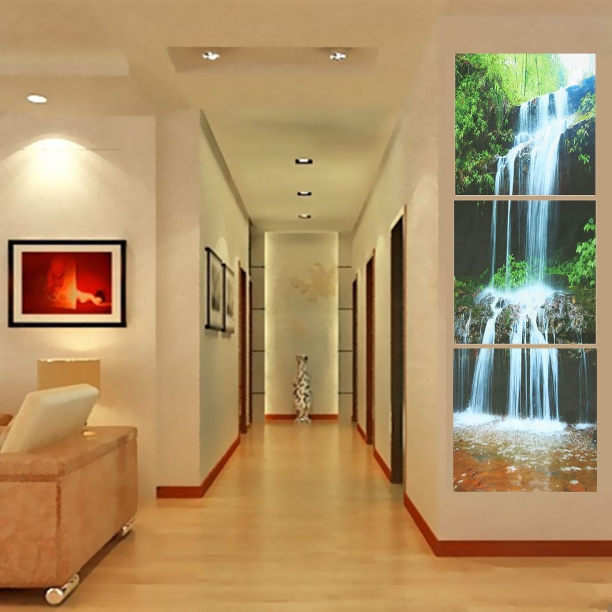 3 Cascade Large Waterfall Framed Print Painting Canvas Wall Art In Most Recently Released Large Framed Canvas Wall Art (View 12 of 20)